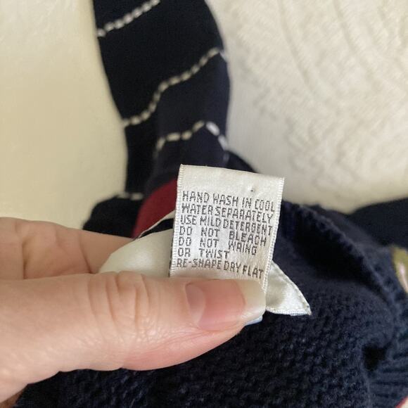 Vintage Christopher & Banks Hand Embroidered Apple Teacher Cardigan Navy Small - Picture 6 of 11